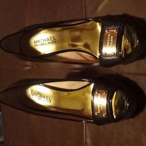 Michael Kors Peep Toe Gold Plate Leather